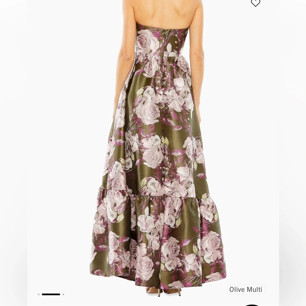 Mac Duggal Strapless Floral Gown in Olive and Pink - Picture 2 of 10